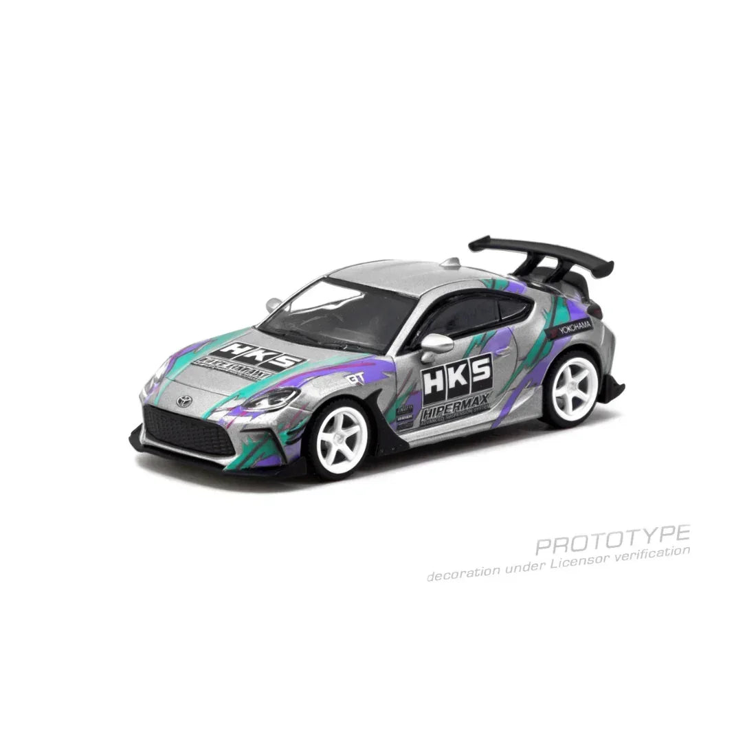 Premium scale diecast model car – *PRE-ORDER* HKS Toyota GR86 With Metal Oil Can Packaging, 1:64 Scale (Grey) Collectible