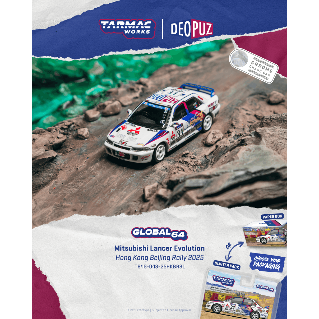 *PRE-ORDER* Mitsubishi Lancer Evolution Hong Kong Beijing Rally 2025 (Chance of Chase Car), 1:64 Scale