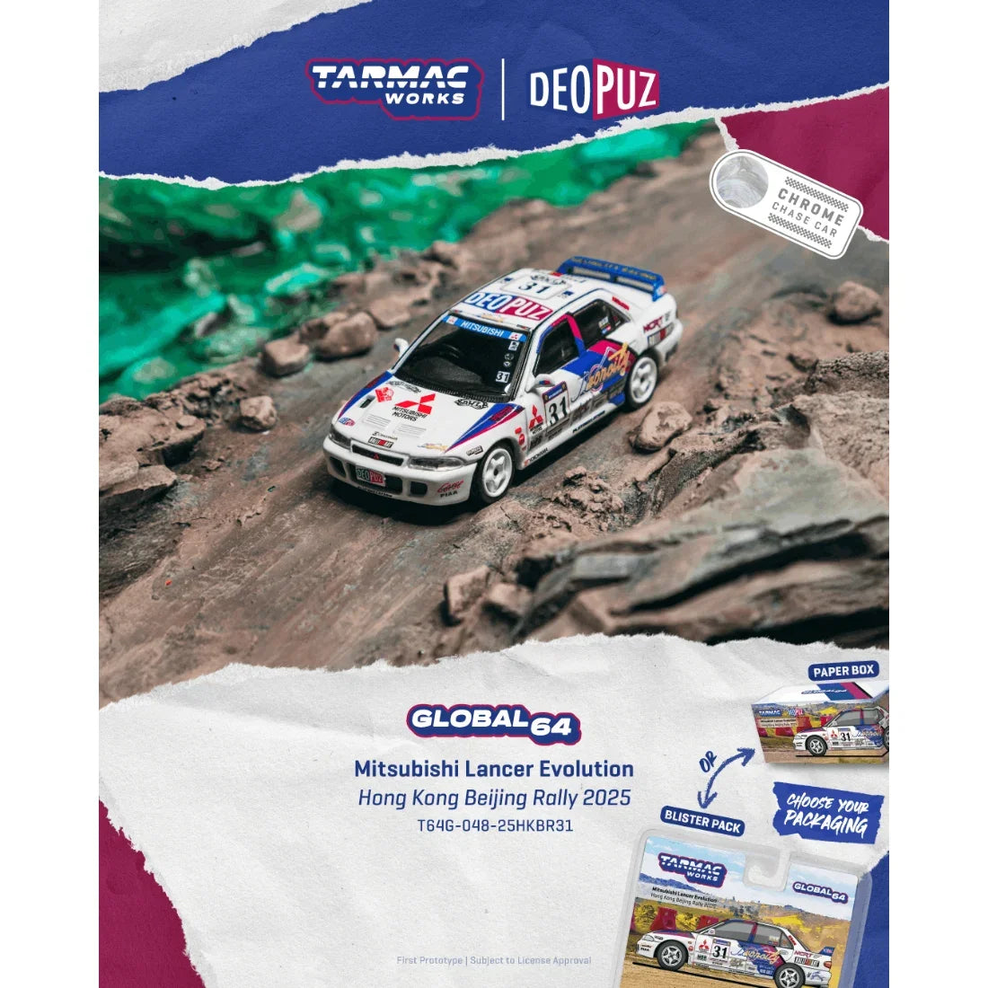 *PRE-ORDER* Mitsubishi Lancer Evolution Hong Kong Beijing Rally 2025 (Chance of Chase Car), 1:64 Scale