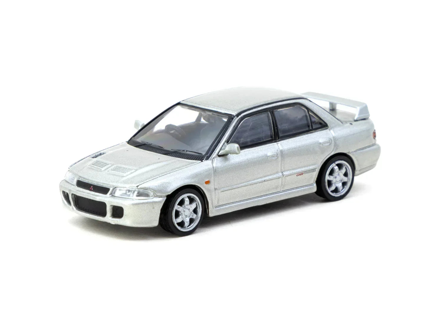 Premium scale diecast model car – Mitsubishi Lancer GSR Evolution with Tarmac Cards - Global64, 1:64 Scale (Silver) Collectible