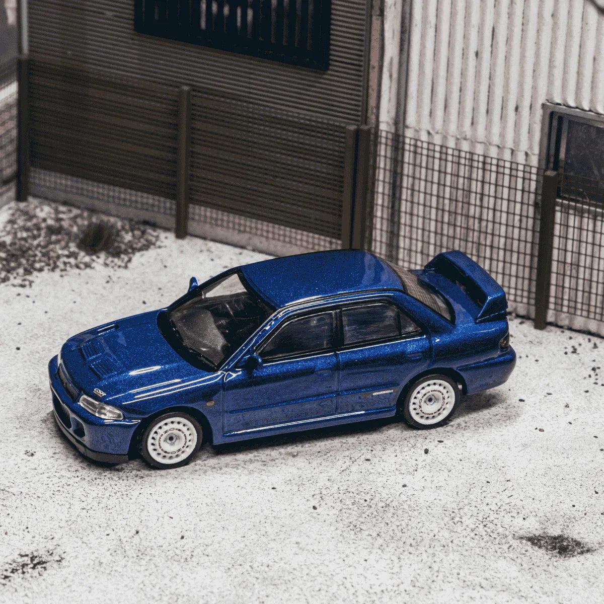 Premium scale diecast model car – *PRE-ORDER* Mitsubishi Lancer GSR Evolution II Chance of Chase Car, 1:64 Scale (Blue) Collectible
