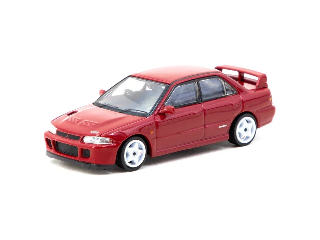 Premium scale diecast model car – Mitsubishi Lancer GSR Evolution II with Tarmac Cards - Global64, 1:64 Scale (Red) Collectible