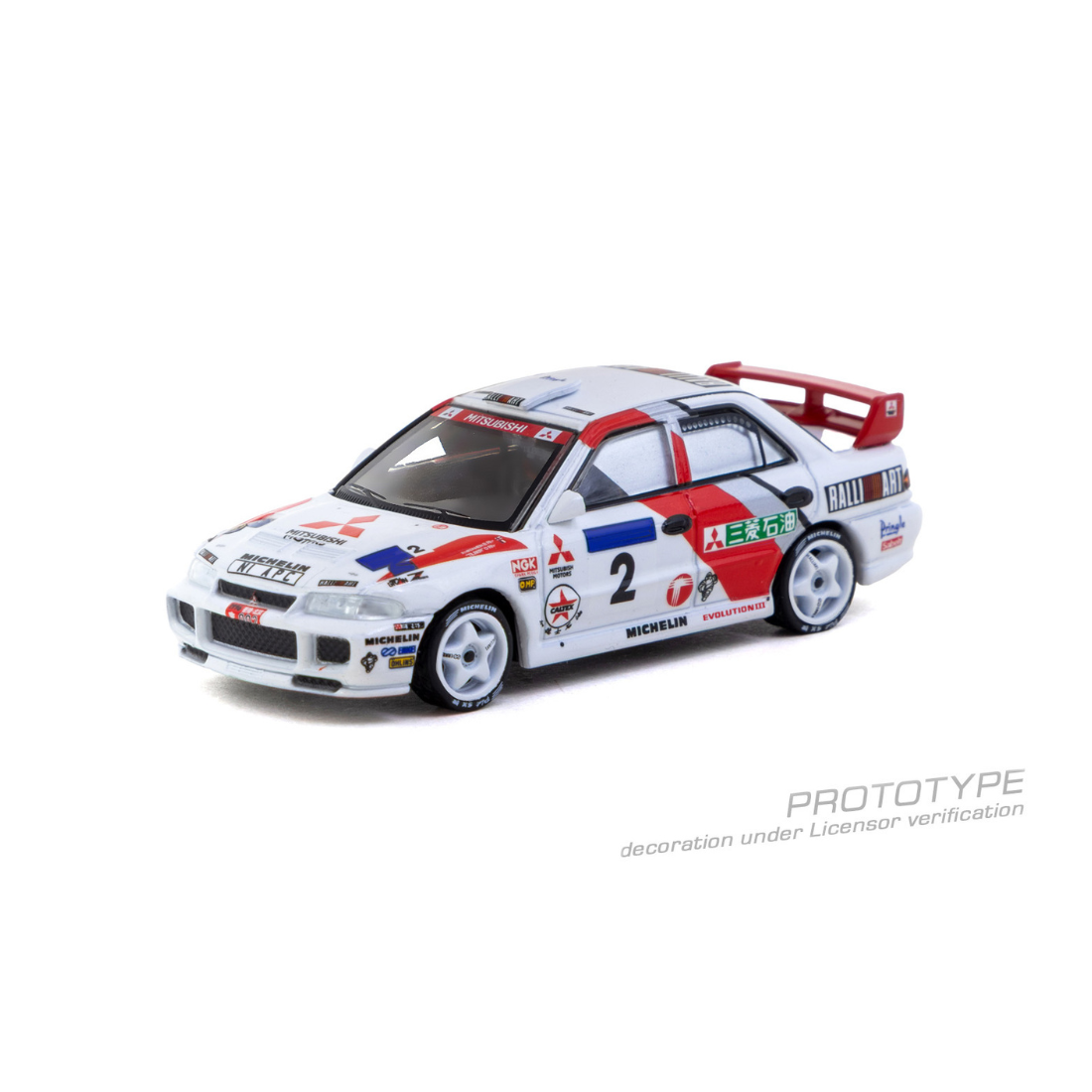 *PRE-ORDER* Mitsubishi Lancer Evolution III Hong Kong Beijing Rally Winner Ari Vatanen / Christian Gilbert (Chance of Chase Car) 1996, 1:64 Scale