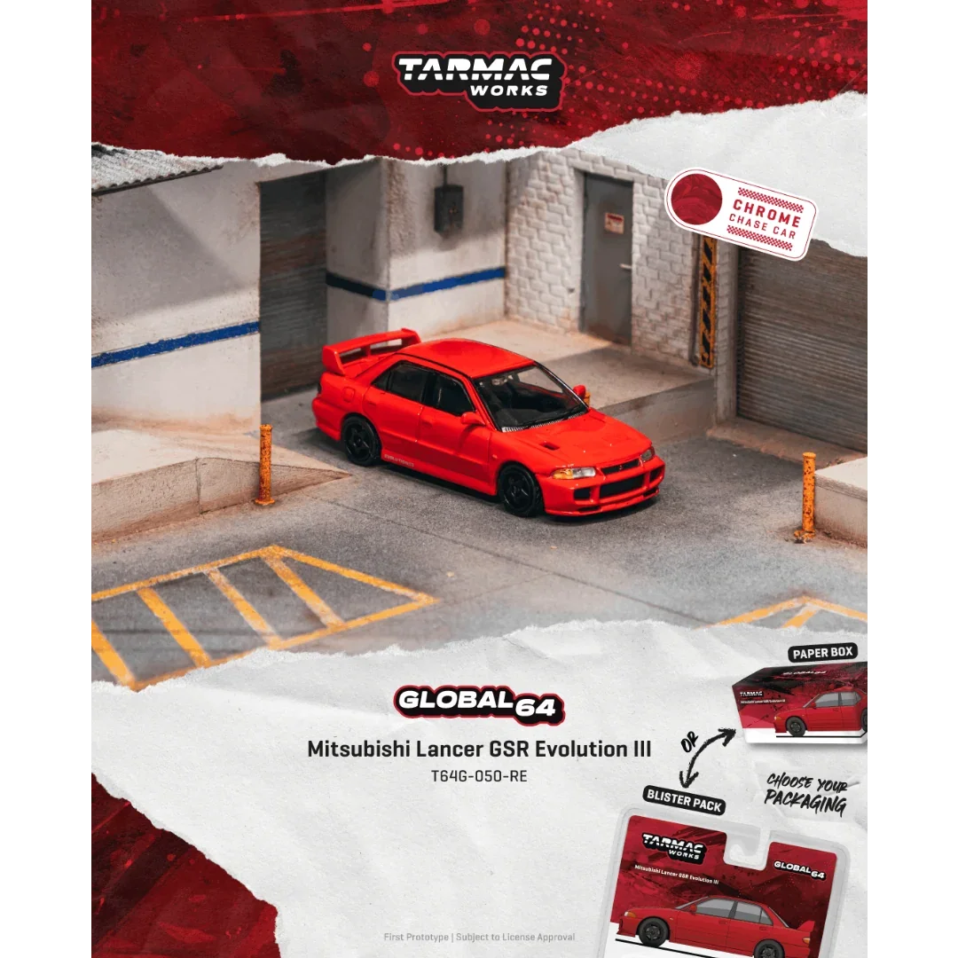 Premium scale diecast model car – *PRE-ORDER* Mitsubishi Lancer GSR Evolution III Red (Chance of Chase Car), 1:64 Scale Collectible