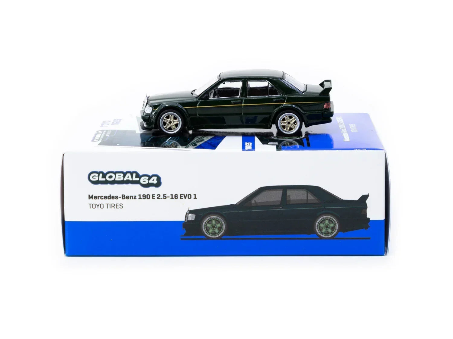 Premium scale diecast model car – Mercedes-Benz 190 E 2.5-16 Evo 1 Toyo Tires - Global64, 1:64 Scale (Black) Collectible