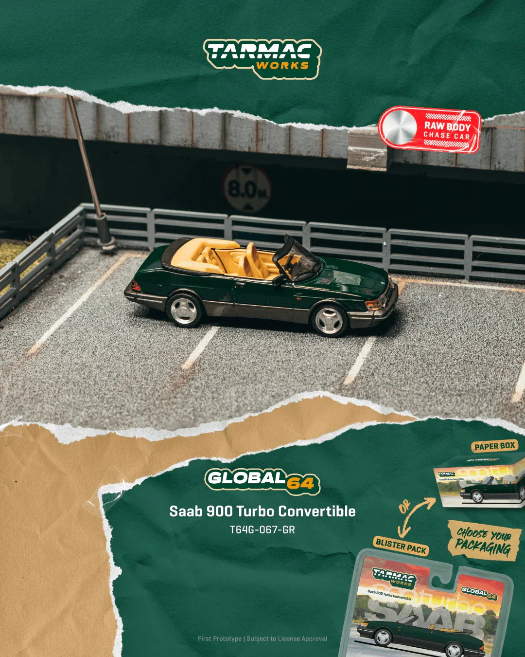*PRE-ORDER* Saab 900 Turbo Convertible Chance of Chase Car, 1:64 Scale (Green)