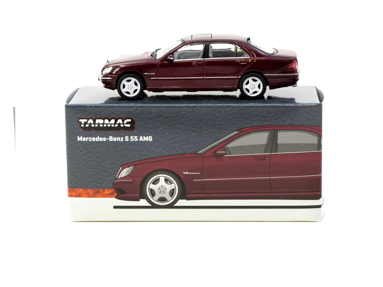 Premium scale diecast model car – Mercedes-Benz S 55 AMG Bordeaux - Global64, 1:64 Scale (Red) Collectible