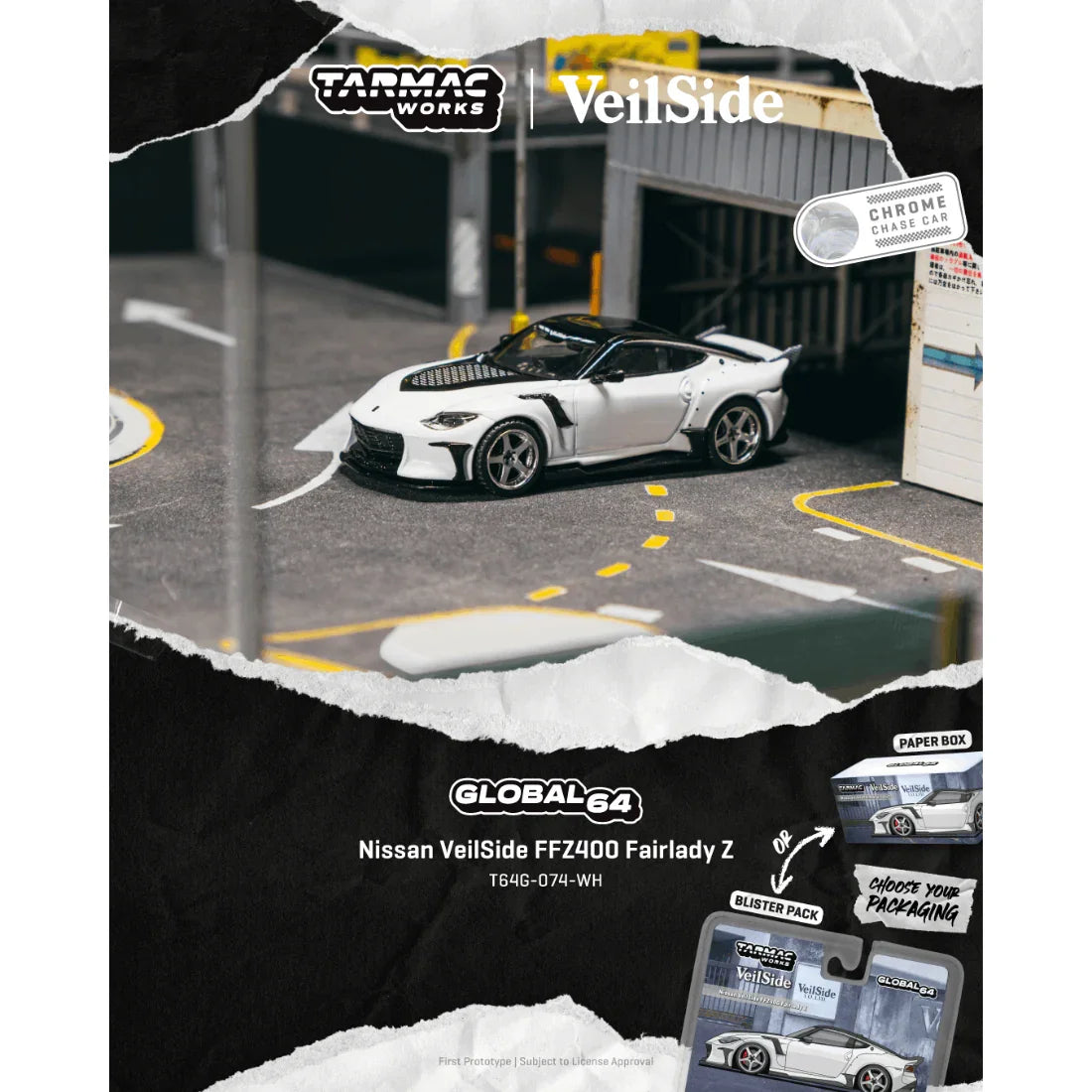 *PRE-0RDER* Nissan VeilSide FFZ400 Fairlady Z Chance of Chase Car, 1:64 Scale (White)