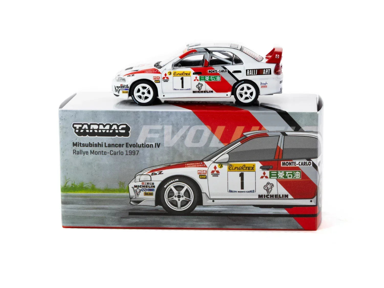 Premium scale diecast model car – Mitsubishi Lancer Evolution IV Rallye Monte-Carlo 1997 #1 - Global64, 1:64 Scale (White) Collectible