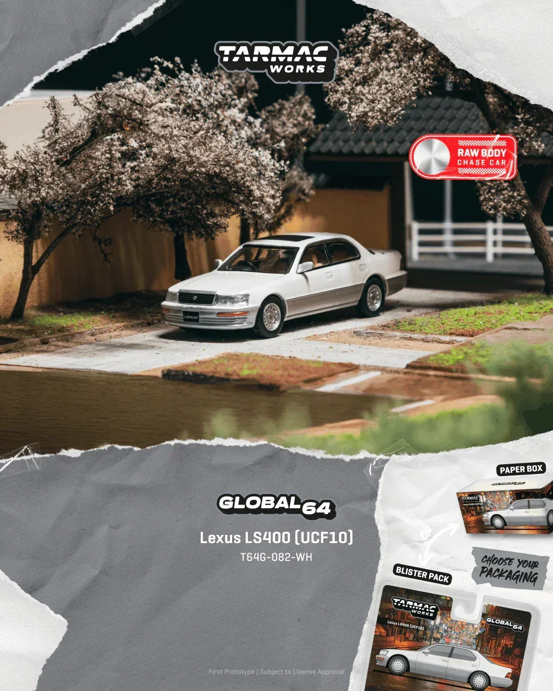 Premium scale diecast model car – *PRE-ORDER* Lexus LS400 (UCF10) Chance of Chase Car (Blister Pack), 1:64 Scale (Pearl White) Collectible