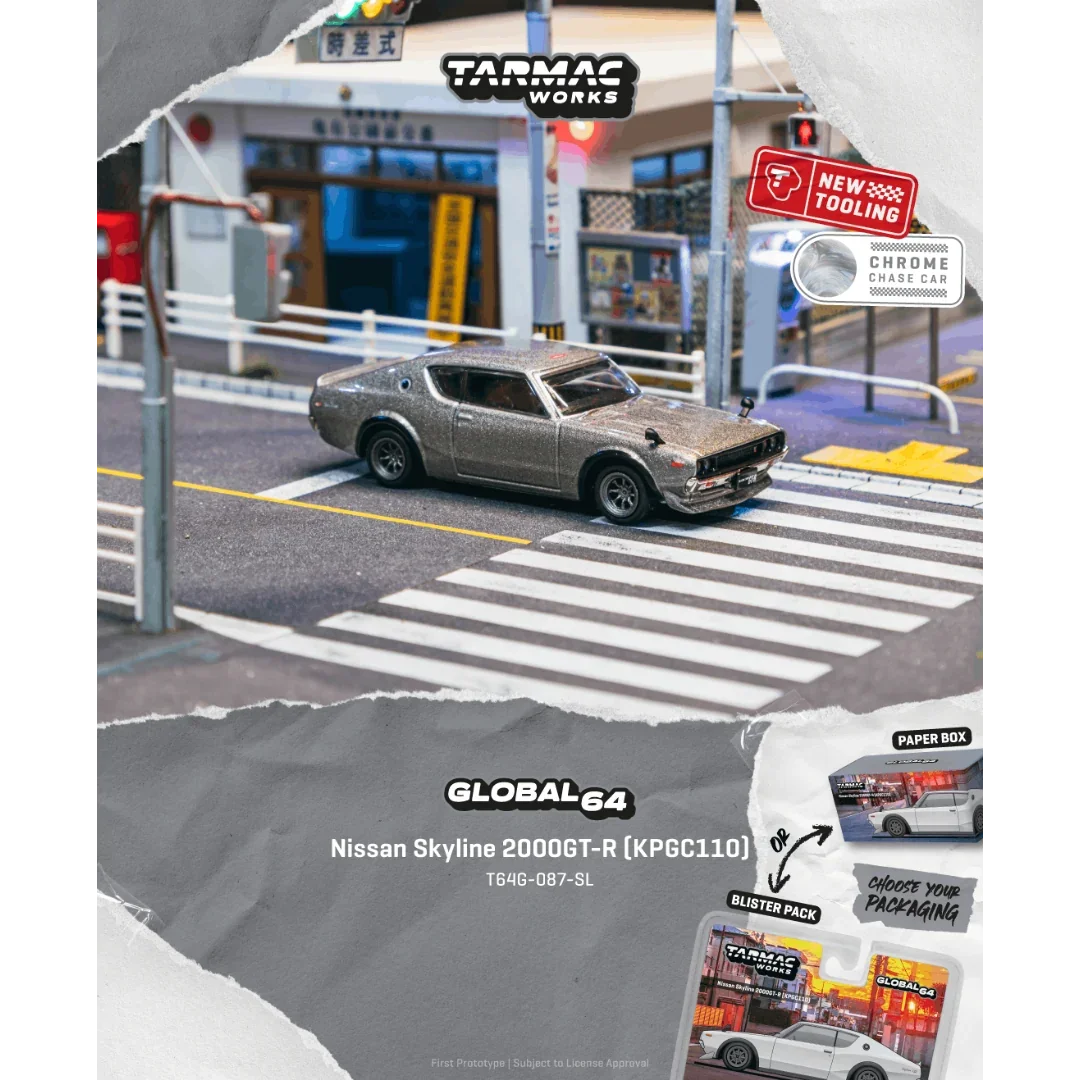Premium scale diecast model car – *PRE-ORDER* Nissan Skyline 2000GT-R (KPGC110) Silver (Chance of Chase Car), 1:64 Scale Collectible