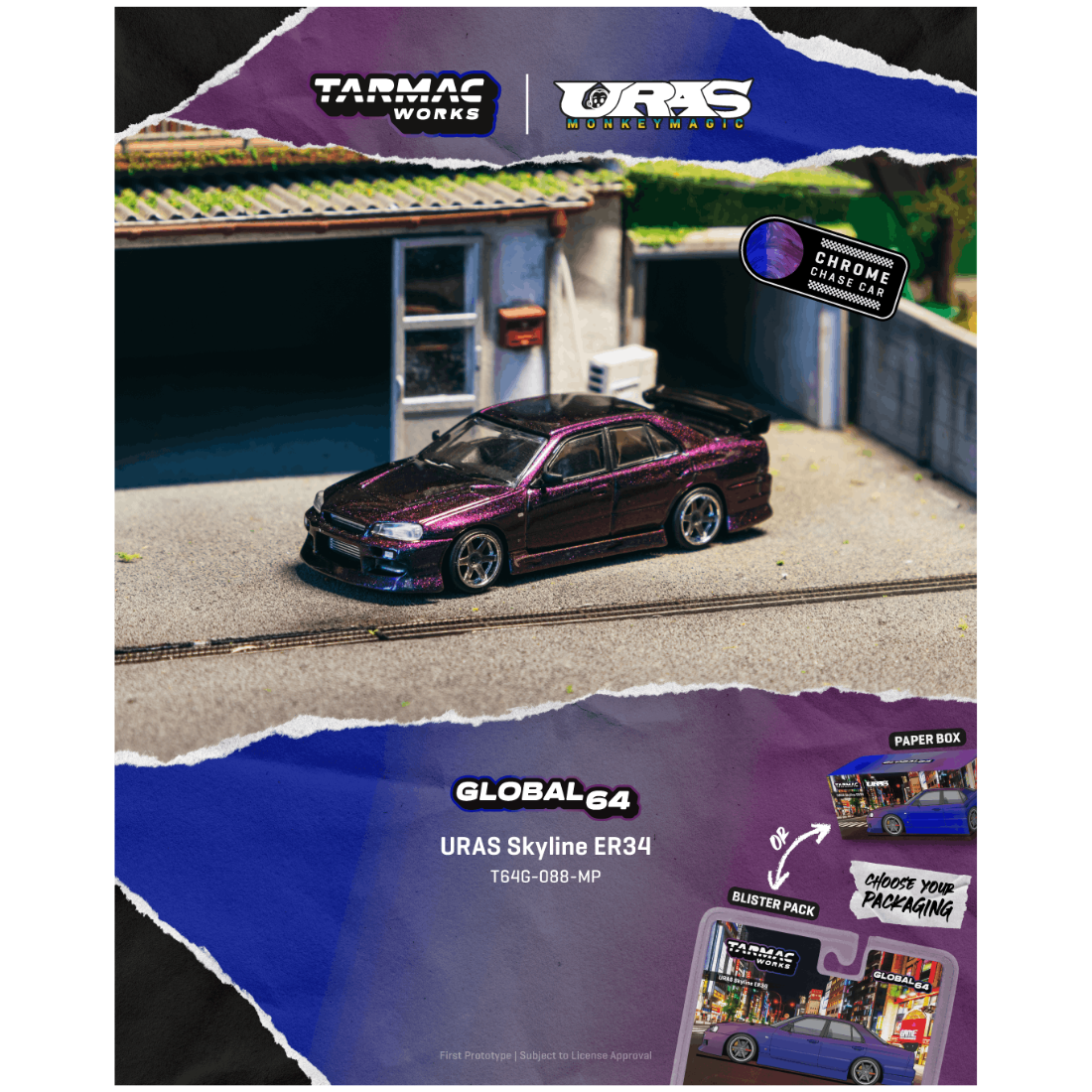 *PRE-ORDER* Nissan Skyline ER34 Chance of Chase Car, 1:64 Scale (Midnight Purple)