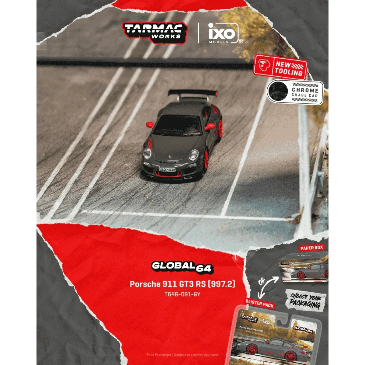 Premium scale diecast model car – *PRE-ORDER* X iXO Models Porsche 911 GT3 RS (997.2) Chance of Chase Car, 1:64 Scale (Grey) Collectible