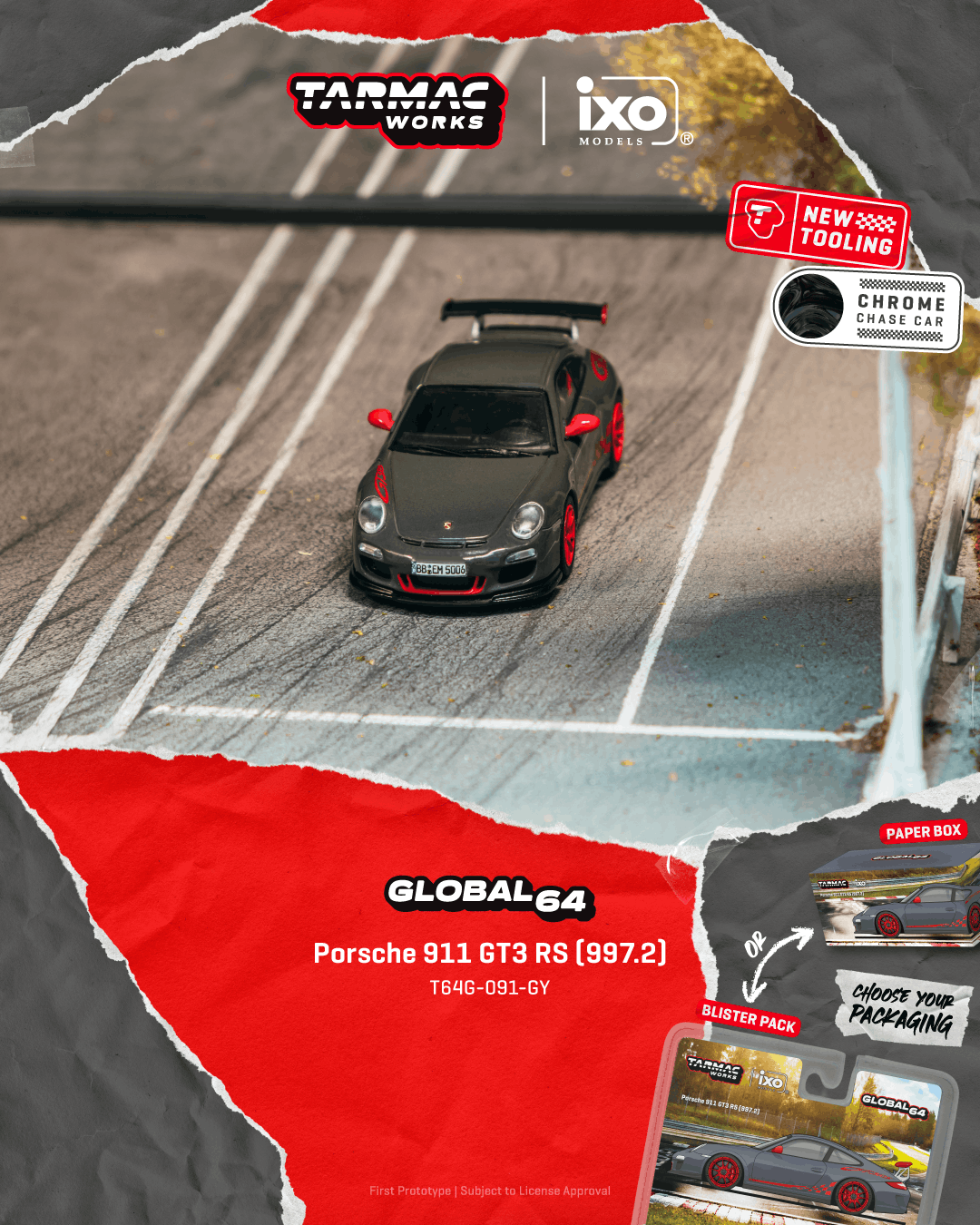 *PRE-ORDER* X iXO Models Porsche 911 GT3 RS (997.2) Chance of Chase Car (Blister Pack), 1:64 Scale (Grey)