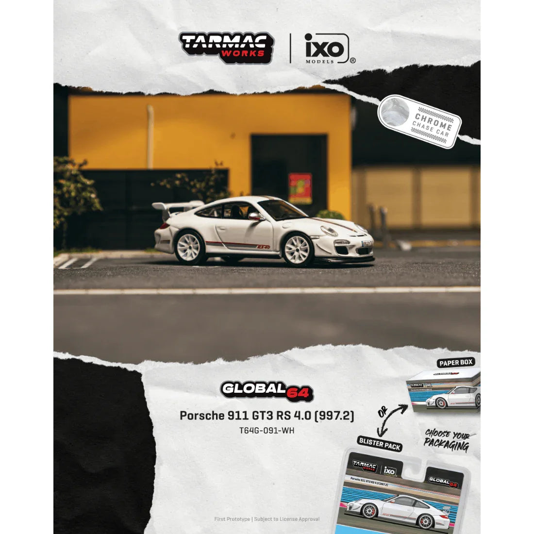 *PRE-ORDER* Porsche 911 GT3 RS 4.0 (997.2) Chance of Chase Car, 1:64 Scale (White)