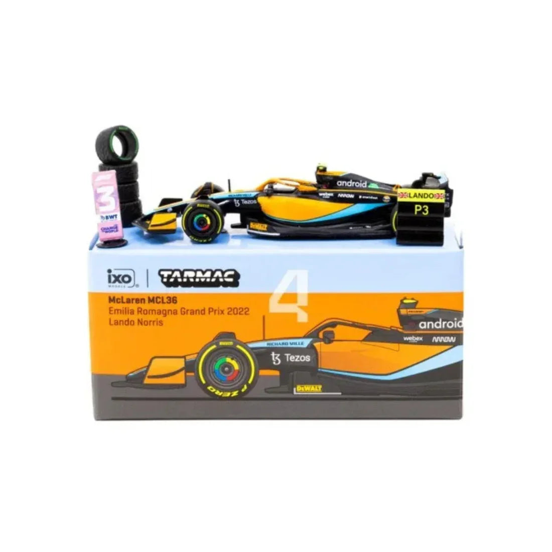 Premium scale diecast model car – McLaren MCL36 Emilia Romagna Grand Prix #4 Lando Norris 2022, 1:64 Scale Collectible