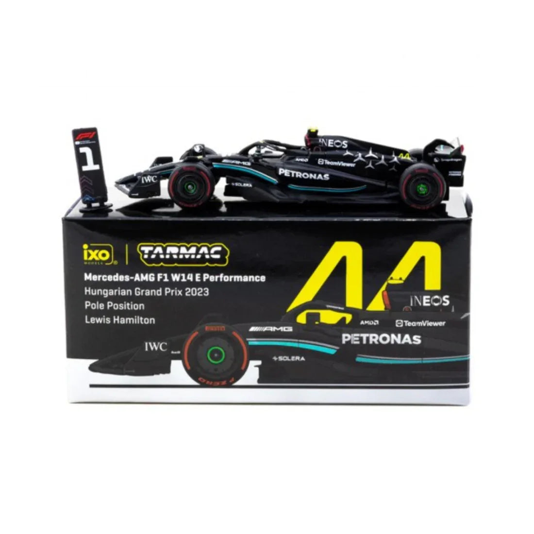Premium scale diecast model car – Mercedes-AMG F1 W14 E Performance Hungarian Grand Prix Pole Position Lewis Hamilton 2023, 1:64 Scale Collectible