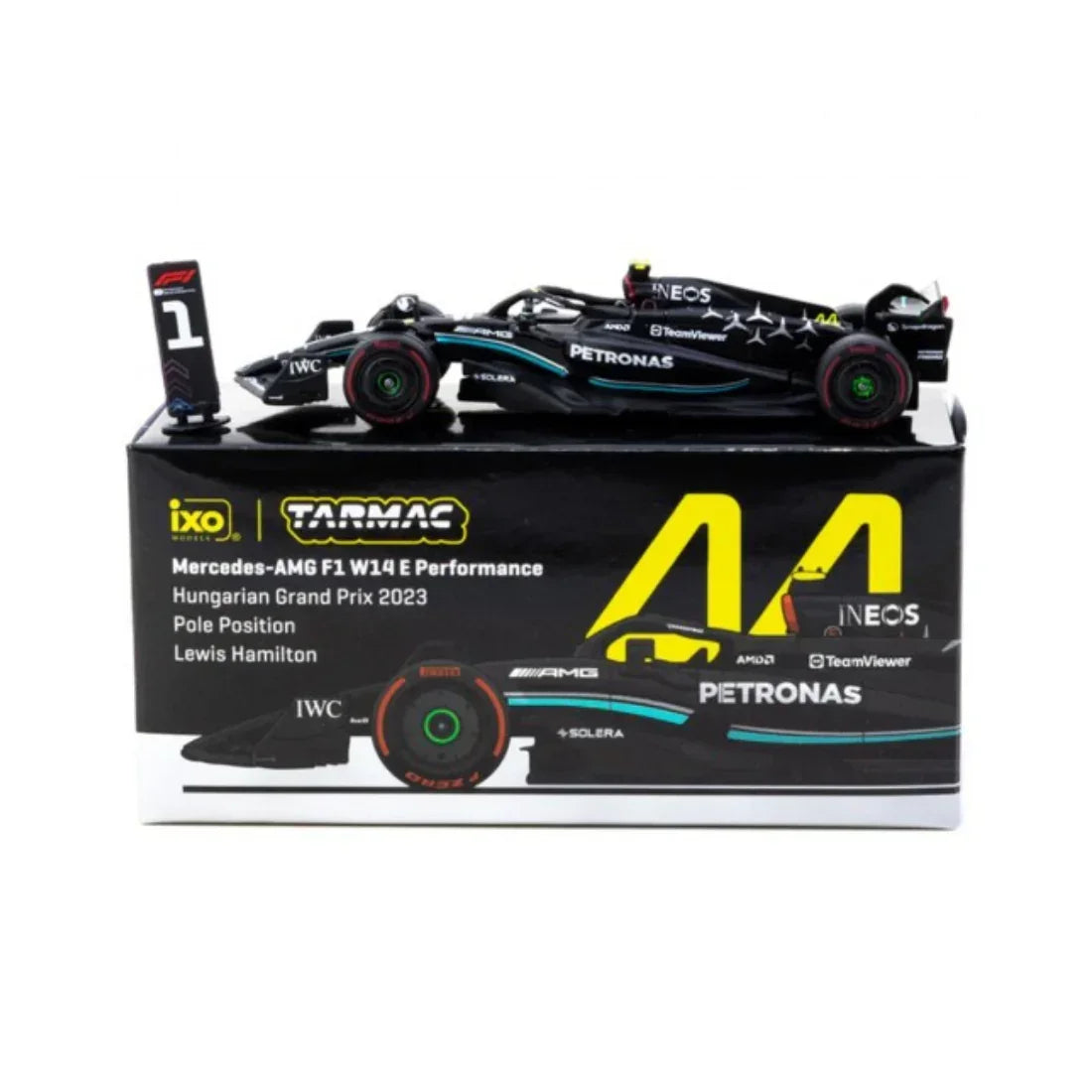 Premium scale diecast model car – Mercedes-AMG F1 W14 E Performance Hungarian Grand Prix Pole Position Lewis Hamilton 2023, 1:64 Scale Collectible