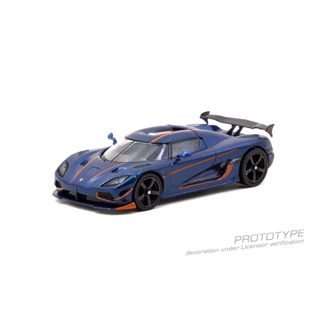 Premium scale diecast model car – *PRE-ORDER* Koenigsegg Agera RS Dark Blue Carbon Fiber / Orange Accents, 1:64 Scale Collectible