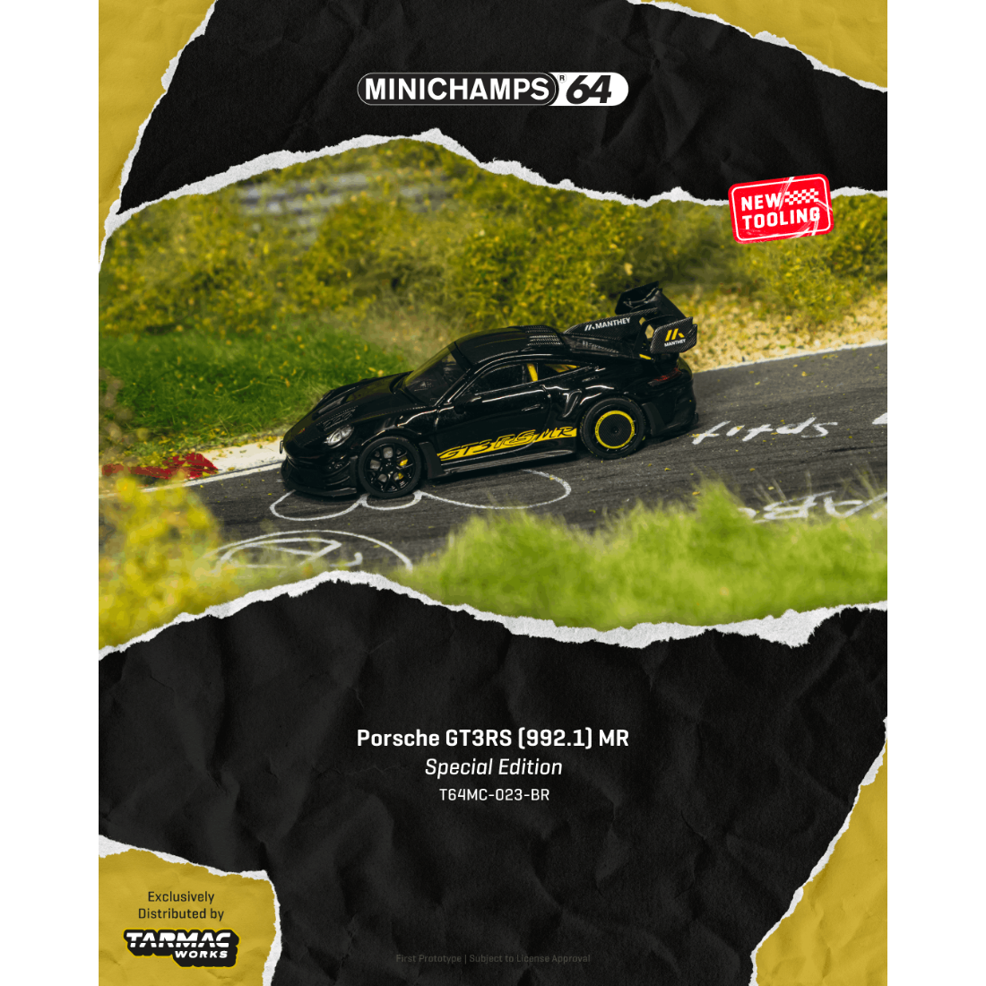 *PRE-ORDER* Porsche GT3RS (992.1) MR Exclusive Color, 1:64 Scale, (Black Yellow)