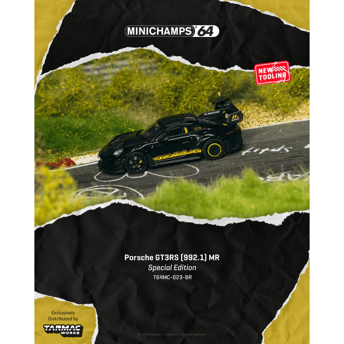*PRE-ORDER* Porsche GT3RS (992.1) MR Exclusive Color, 1:64 Scale, (Black Yellow)