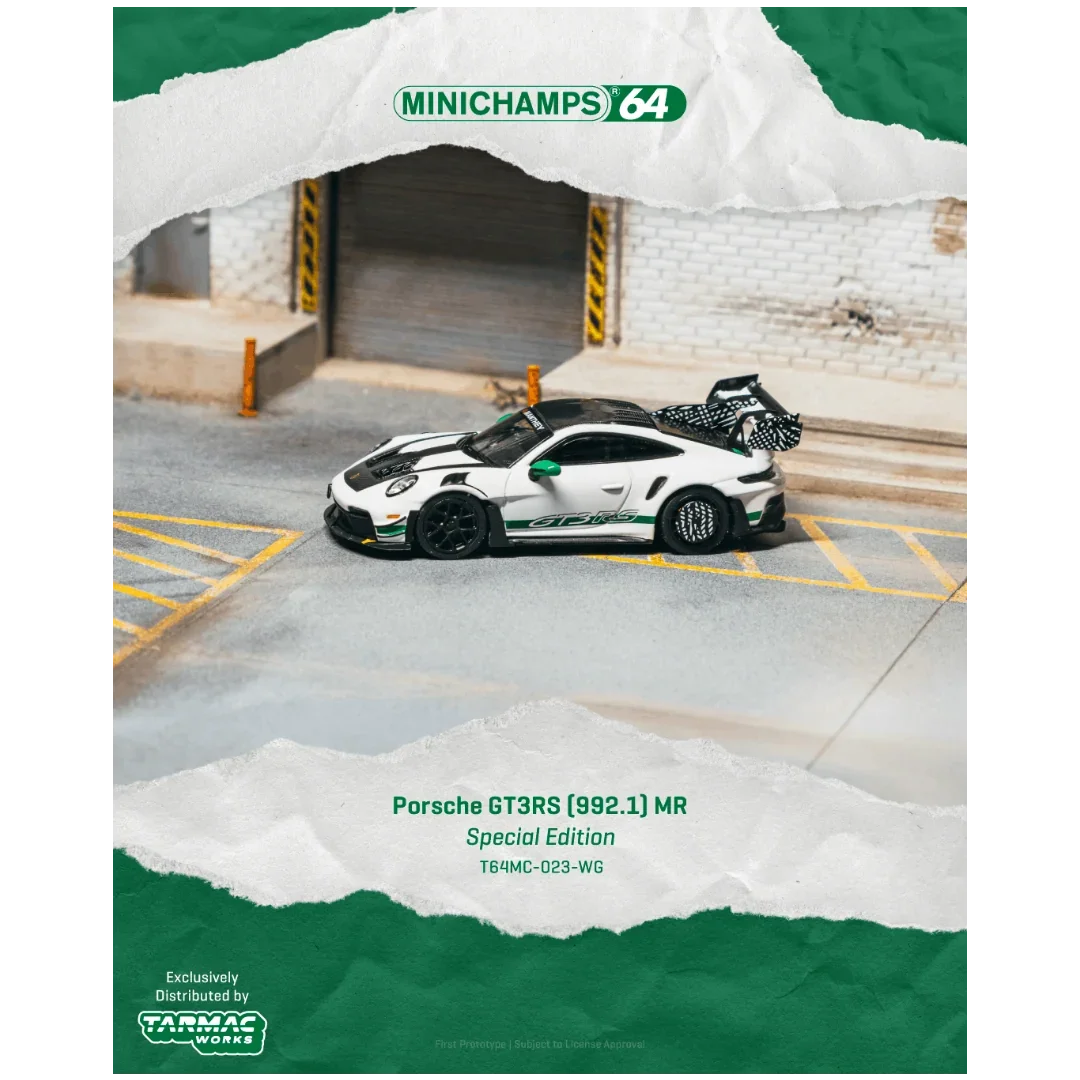 Premium scale diecast model car – *PRE-ORDER* Porsche GT3RS(992.1) MR, 1:64 Scale (White Green) Collectible