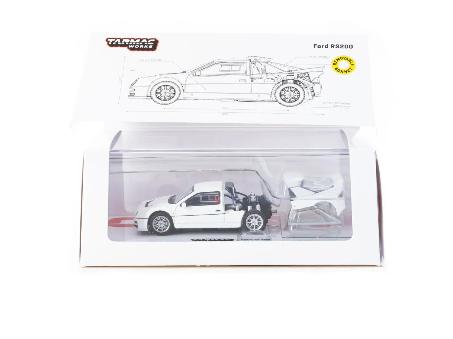 Premium scale diecast model car – Ford RS200 - Hobby64, 1:64 Scale (White) Collectible