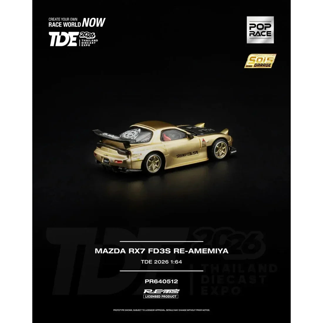 Premium scale diecast model car – *TDE 2026* Mazda RX-7 FD3S RE-Amemiya with Carbon Fiber Hood (Open Hood with Engine Details), 1:64 Scale Collectible