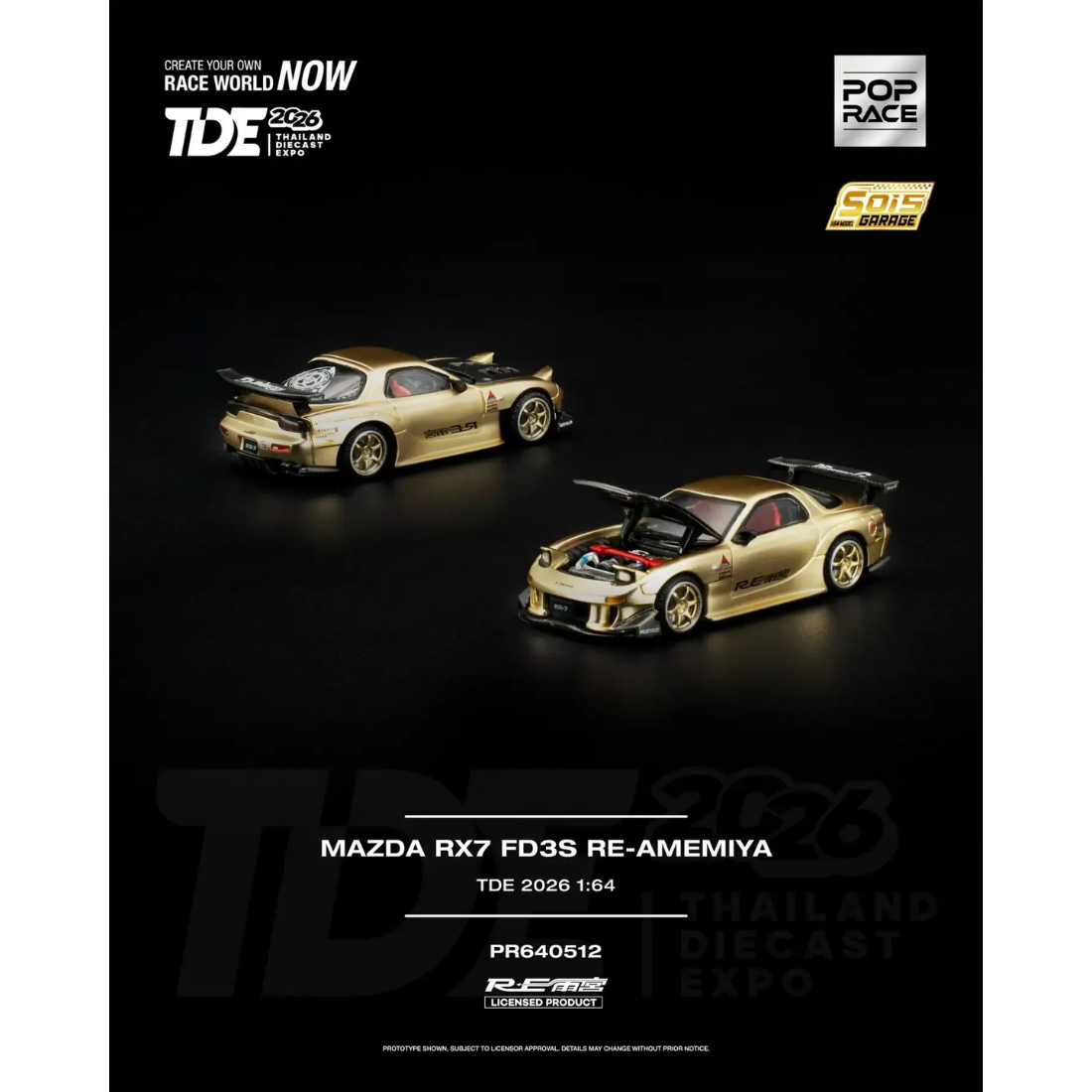 *TDE 2026* Mazda RX-7 FD3S RE-Amemiya with Carbon Fiber Hood (Open Hood with Engine Details), 1:64 Scale