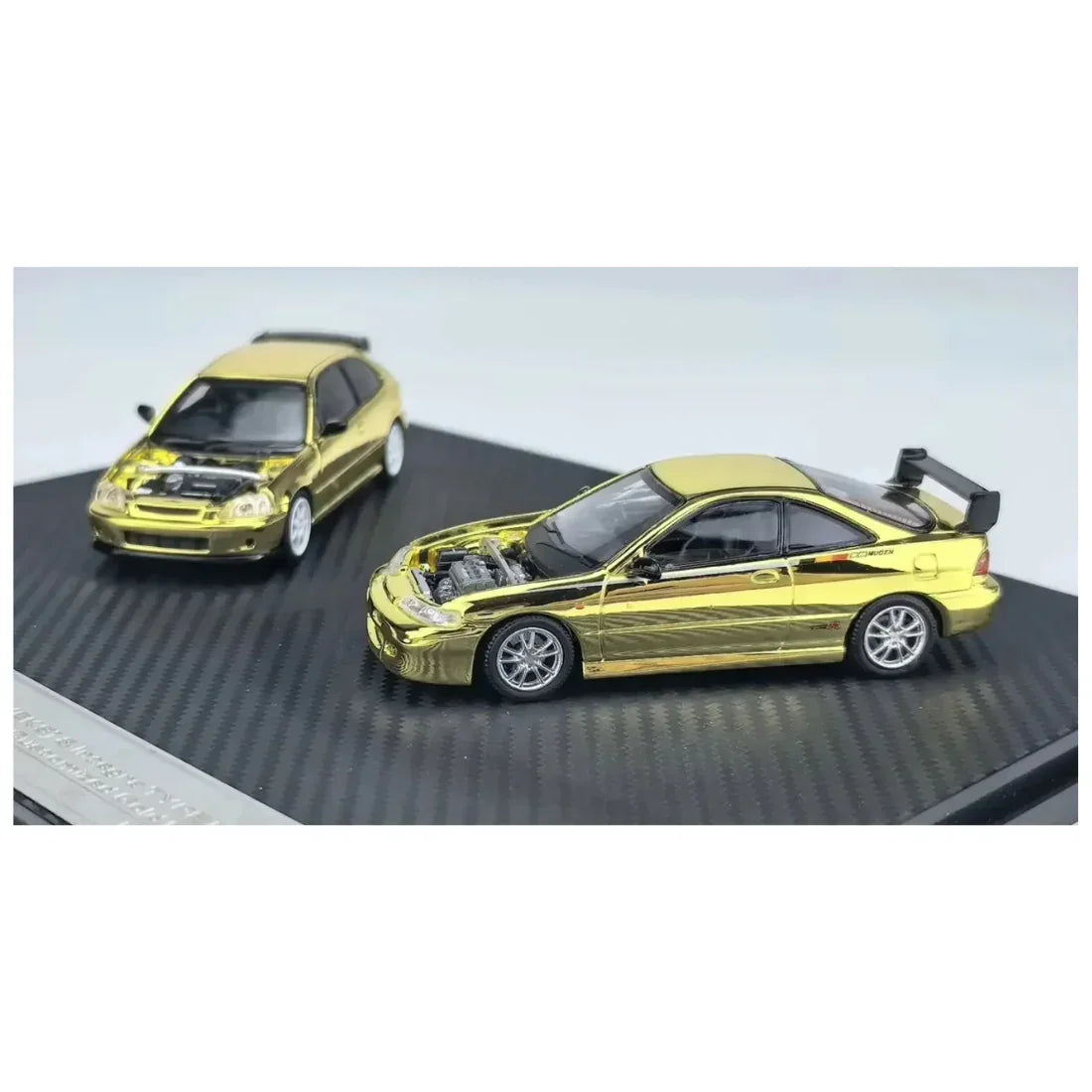 Premium scale diecast model car – *TDE 2026* Honda Civic Type R (EK9) & Integra Type R (Mugen) Twin Set (Limited to 299 Sets), 1:64 Scale (Gold Chrome) Collectible