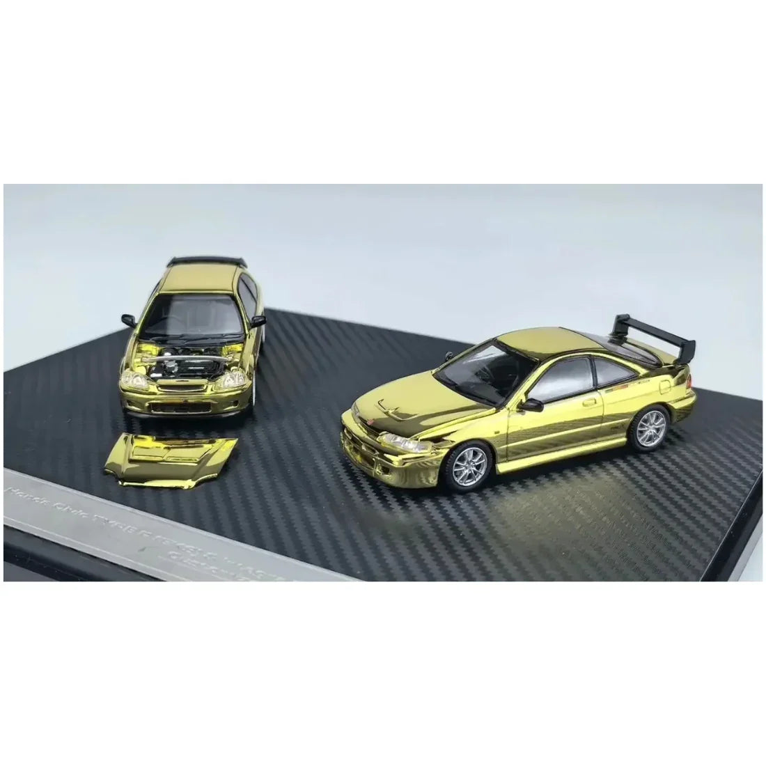 Premium scale diecast model car – *TDE 2026* Honda Civic Type R (EK9) & Integra Type R (Mugen) Twin Set (Limited to 299 Sets), 1:64 Scale (Gold Chrome) Collectible