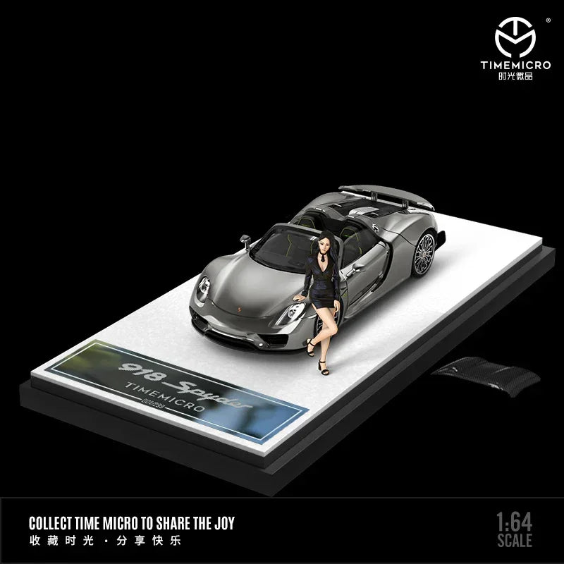Premium scale diecast model car – *PRE-ORDER* Porsche 918 Spyder Liquid Silver Figure Edition, 1:64 Scale Collectible