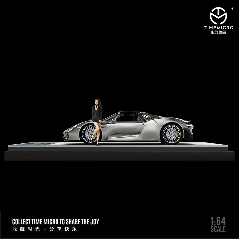 Premium scale diecast model car – *PRE-ORDER* Porsche 918 Spyder Liquid Silver Figure Edition, 1:64 Scale Collectible
