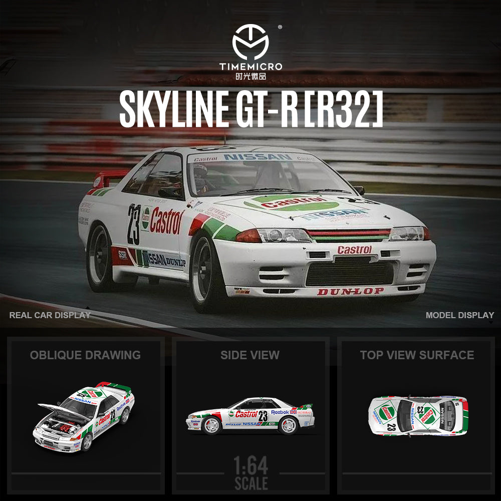 *PRE-ORDER* TM-Nissan GTR R32-Red and Green No. 23 CASTROL-Figure Edition, 1:64 Scale
