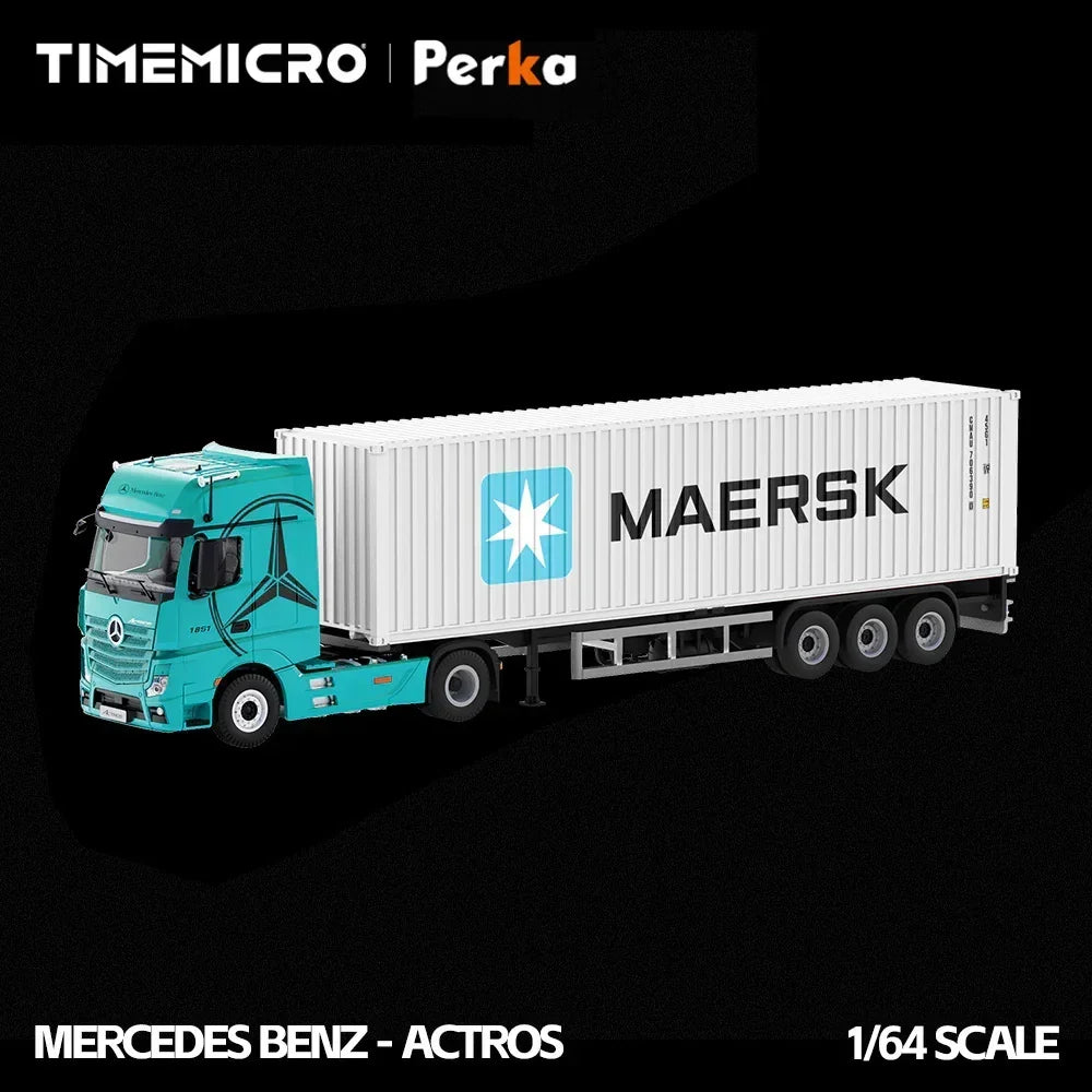 Premium scale diecast model car – *PRE-ORDER* Mercedes-Benz Actros Container Truck, 1:64 Scale (Blue and White) Collectible