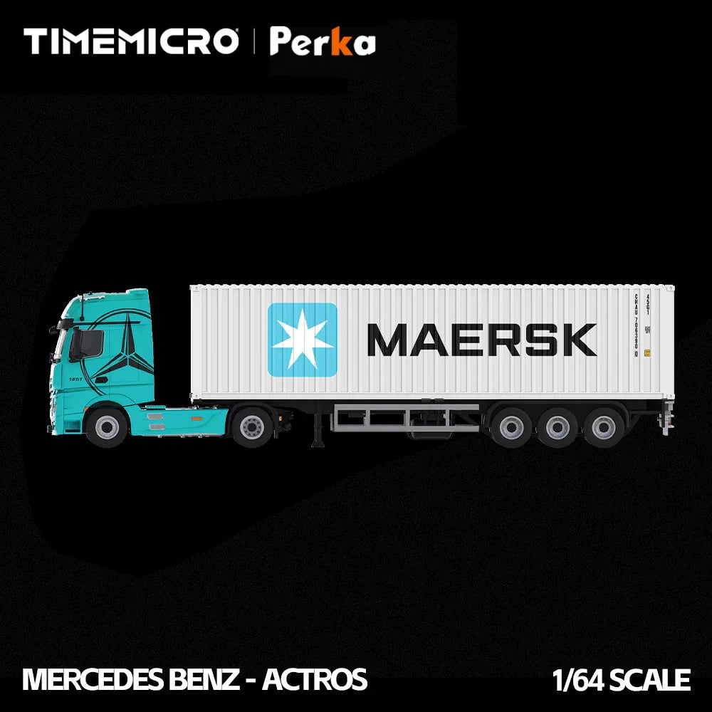 Premium scale diecast model car – *PRE-ORDER* Mercedes-Benz Actros Container Truck, 1:64 Scale (Blue and White) Collectible