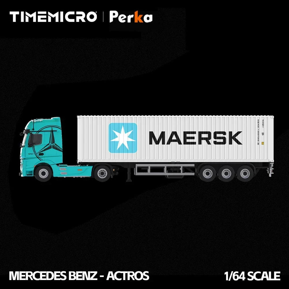 Premium scale diecast model car – *PRE-ORDER* Mercedes-Benz Actros Container Truck, 1:64 Scale (Blue and White) Collectible