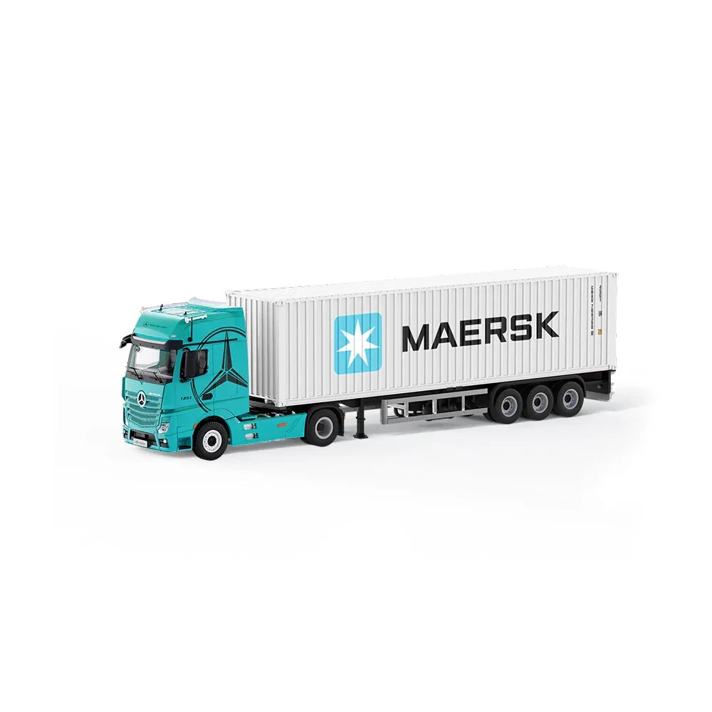 Premium scale diecast model car – *PRE-ORDER* Mercedes-Benz Actros Container Truck, 1:64 Scale (Blue and White) Collectible