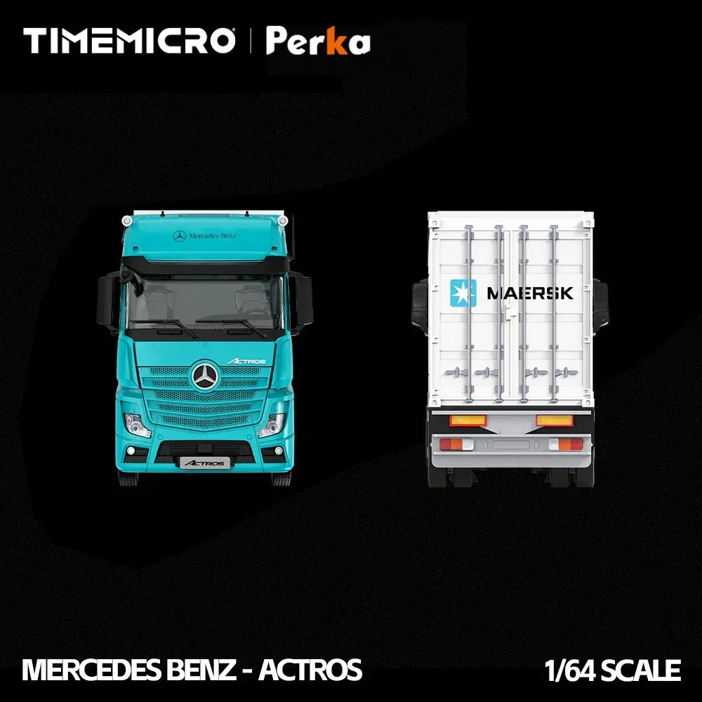 Premium scale diecast model car – *PRE-ORDER* Mercedes-Benz Actros Container Truck, 1:64 Scale (Blue and White) Collectible