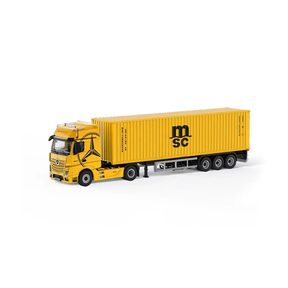 Premium scale diecast model car – *PRE-ORDER* Mercedes-Benz Actros Container Truck, 1:64 Scale (Bright Yellow) Collectible