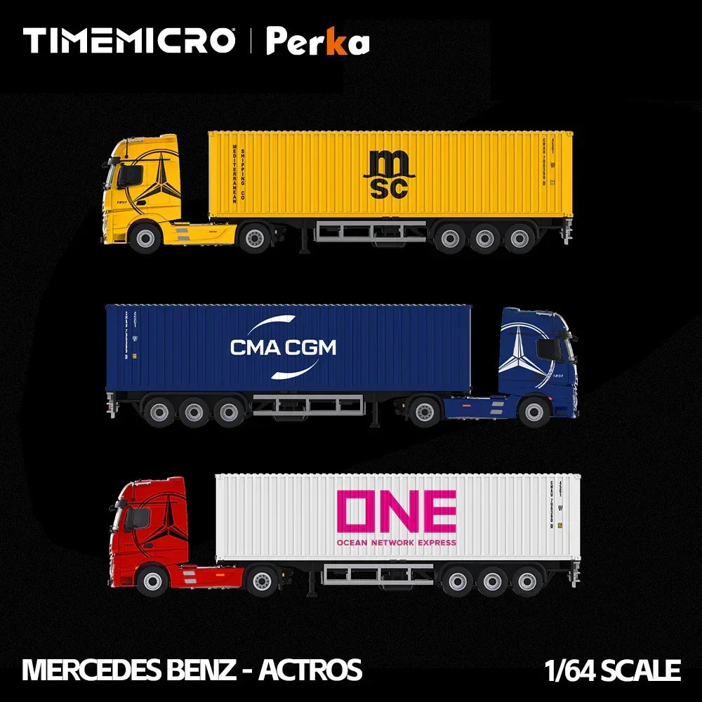 Premium scale diecast model car – *PRE-ORDER* Mercedes-Benz Actros Container Truck, 1:64 Scale (Bright Yellow) Collectible