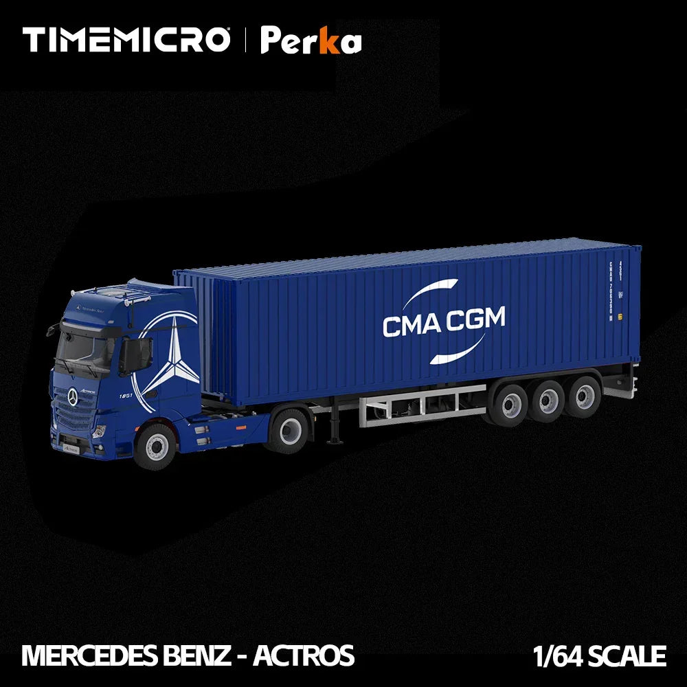 Premium scale diecast model car – *PRE-ORDER* Mercedes-Benz Actros Container Truck, 1:64 Scale (Deep Sea Blue) Collectible