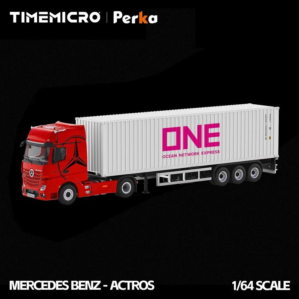 Premium scale diecast model car – *PRE-ORDER* Mercedes-Benz Actros Container Truck, 1:64 Scale (Red Flame White) Collectible