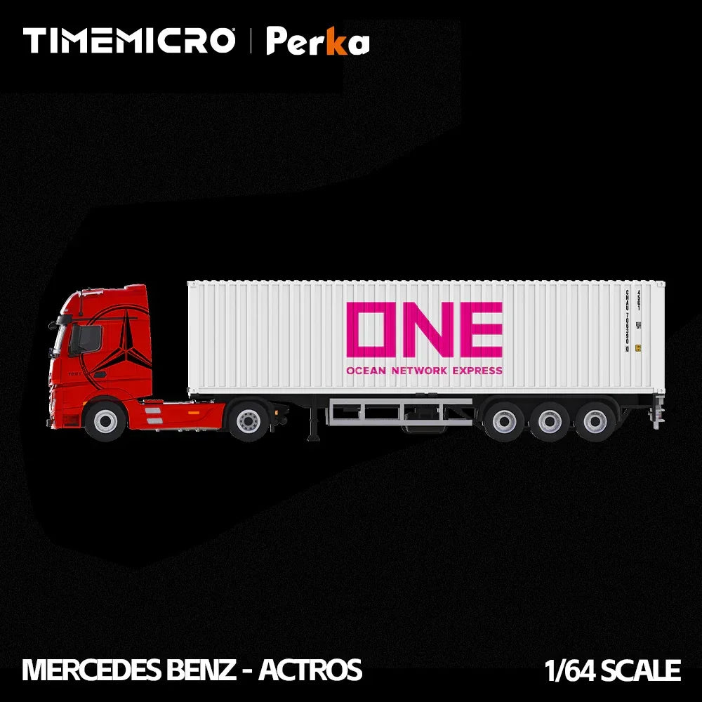Premium scale diecast model car – *PRE-ORDER* Mercedes-Benz Actros Container Truck, 1:64 Scale (Red Flame White) Collectible