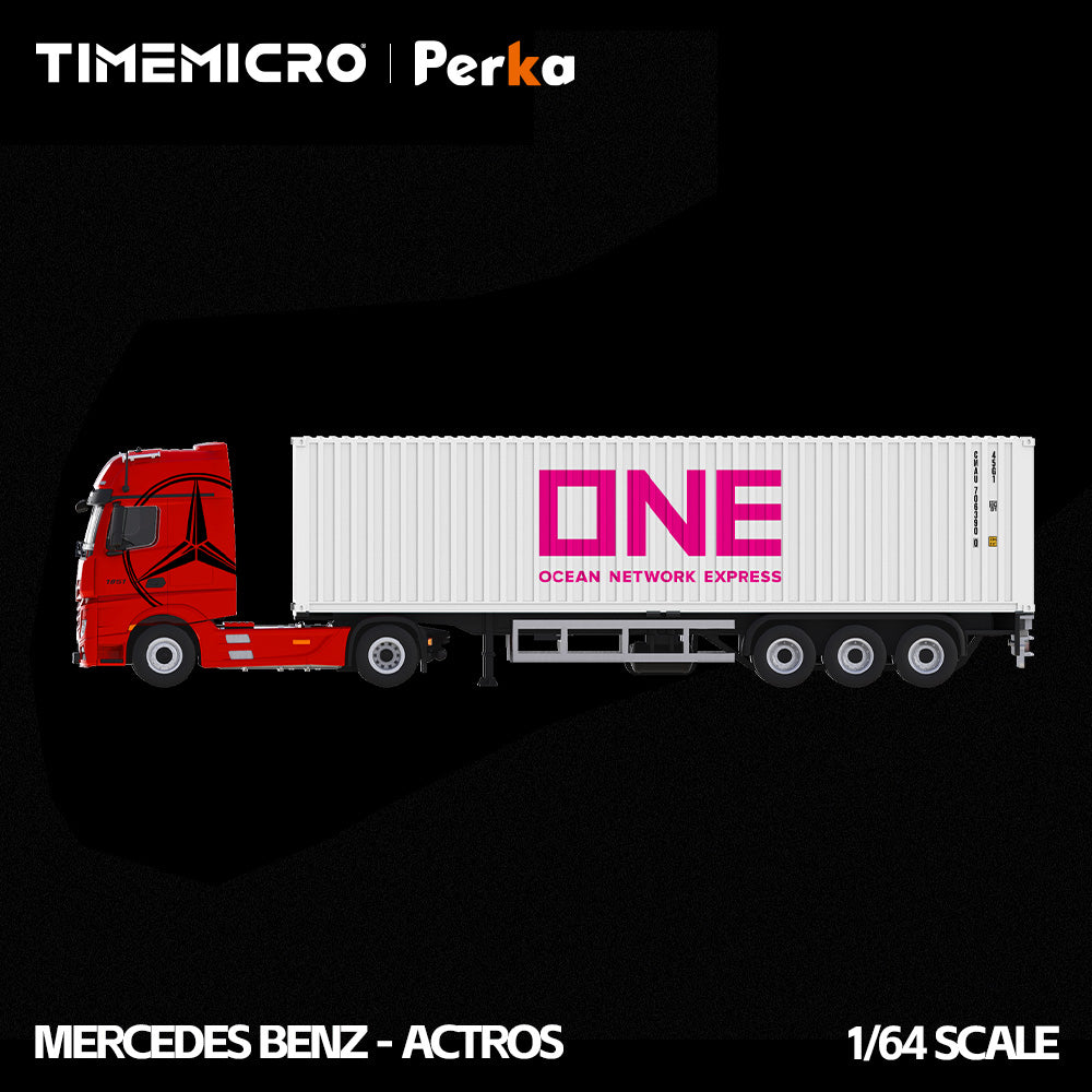 *PRE-ORDER* Mercedes-Benz Actros Container Truck, 1:64 Scale (Red Flame White)