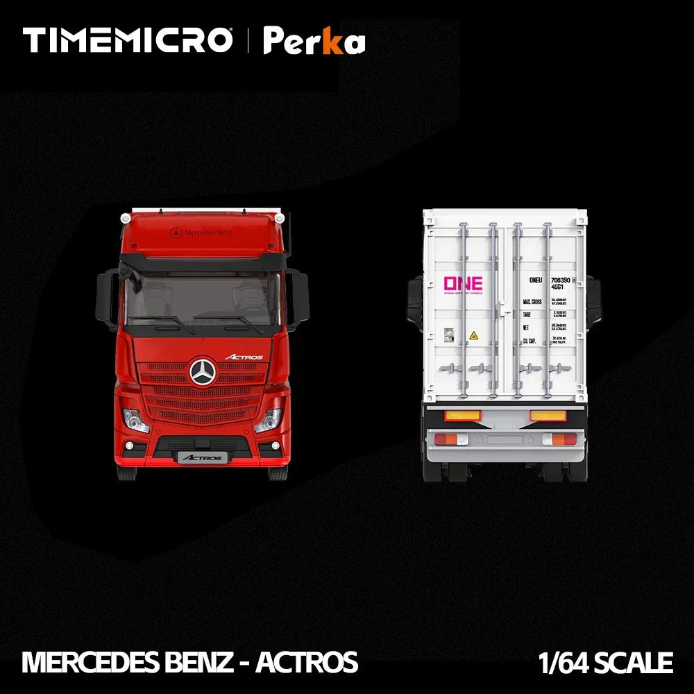 Premium scale diecast model car – *PRE-ORDER* Mercedes-Benz Actros Container Truck, 1:64 Scale (Red Flame White) Collectible
