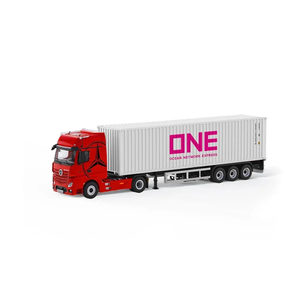 Premium scale diecast model car – *PRE-ORDER* Mercedes-Benz Actros Container Truck, 1:64 Scale (Red Flame White) Collectible
