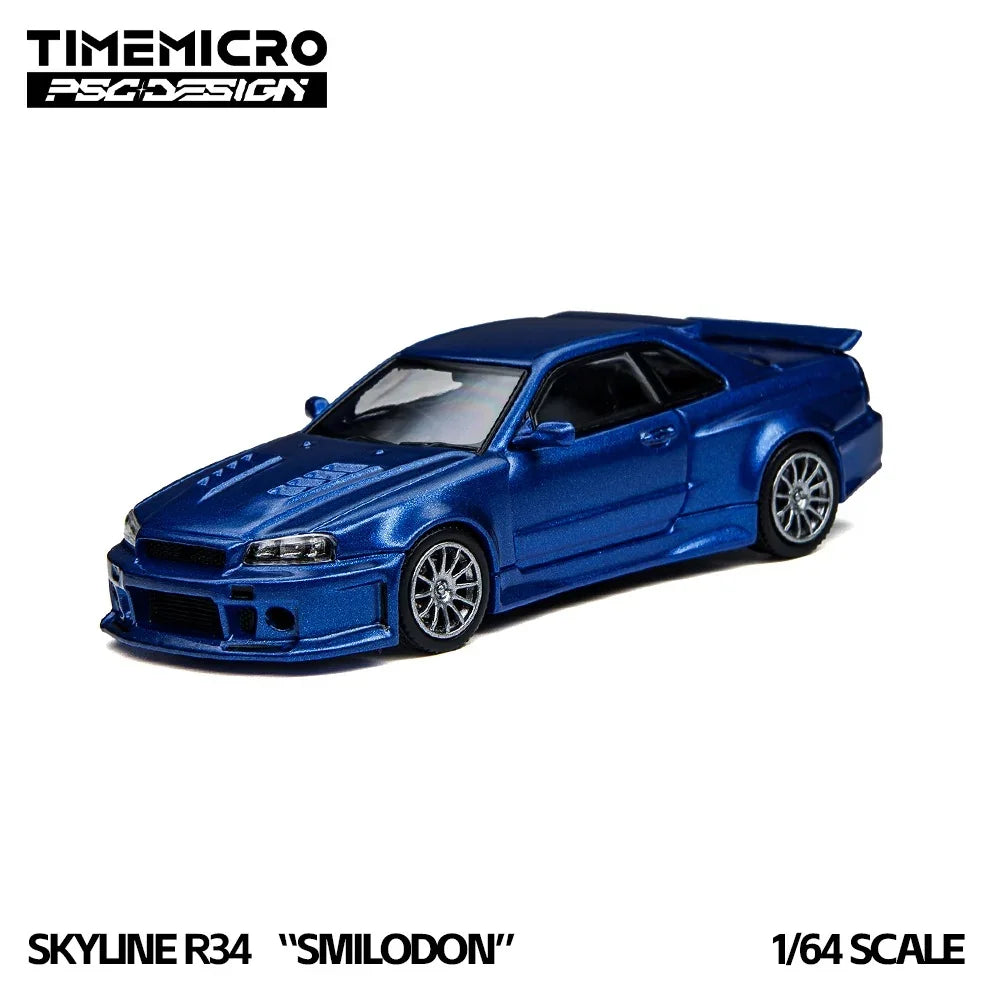 Premium scale diecast model car – *PRE-ORDER* TIME MICRO X PSC DESIGN R34 "Smilodon", 1:64 Scale (Navy Blue) Collectible