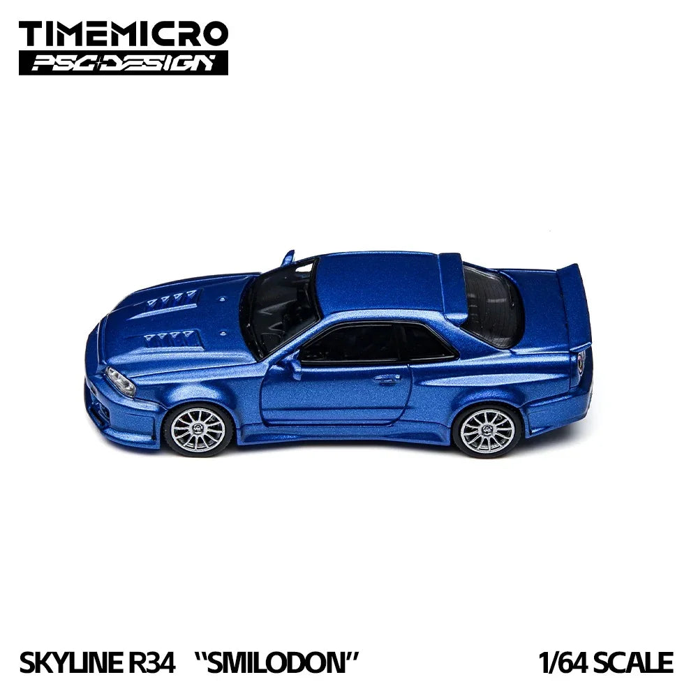 Premium scale diecast model car – *PRE-ORDER* TIME MICRO X PSC DESIGN R34 "Smilodon", 1:64 Scale (Navy Blue) Collectible