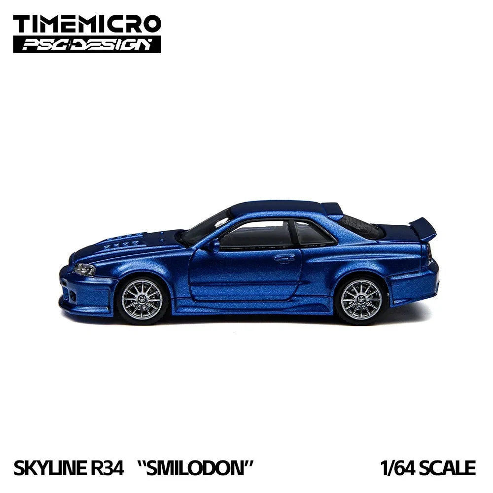 Premium scale diecast model car – *PRE-ORDER* TIME MICRO X PSC DESIGN R34 "Smilodon", 1:64 Scale (Navy Blue) Collectible